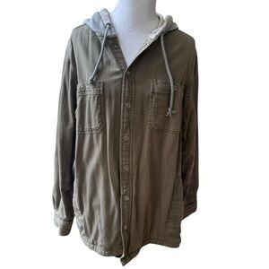 Duluth Trading Co. Green Cotton Flapjack Hooded Jacket Flannel Lined Mens Size L